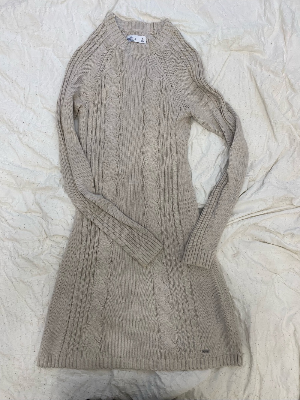 Hollister Cable Knit Long Sleeve Dress - Cream